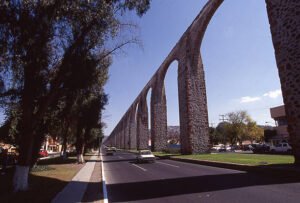 High arches of Spanish-era Aqueduct of Santiago de Querétaro Mexico
