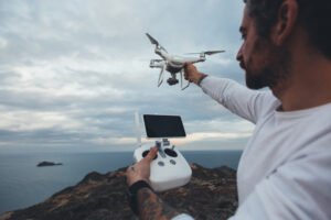 drone pilot photographer prepares launch flight